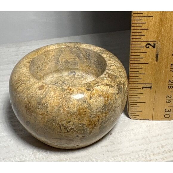 Polished Stone Marble Tealight Candle Holder Natural Beige Minimalist Unique - Picture 9 of 10